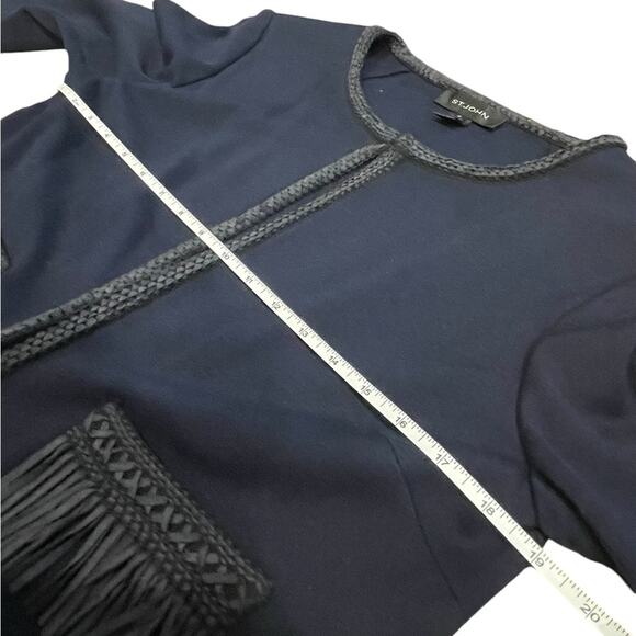St. John Navy Blue Wool Blend Fringe 3/4 Sleeve Blazer Jacket- EUC- Size‎ 10 - Picture 6 of 11